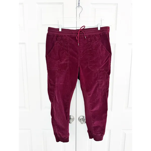 Anthropologie Leigh Corduroy Cargo Jogger Pants Burgundy Maroon Utility - Image 3