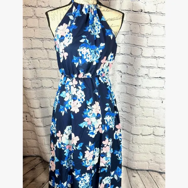 Floral Halter Neck Split Maxi Dress In Navy By Miss Floral L - Image 13