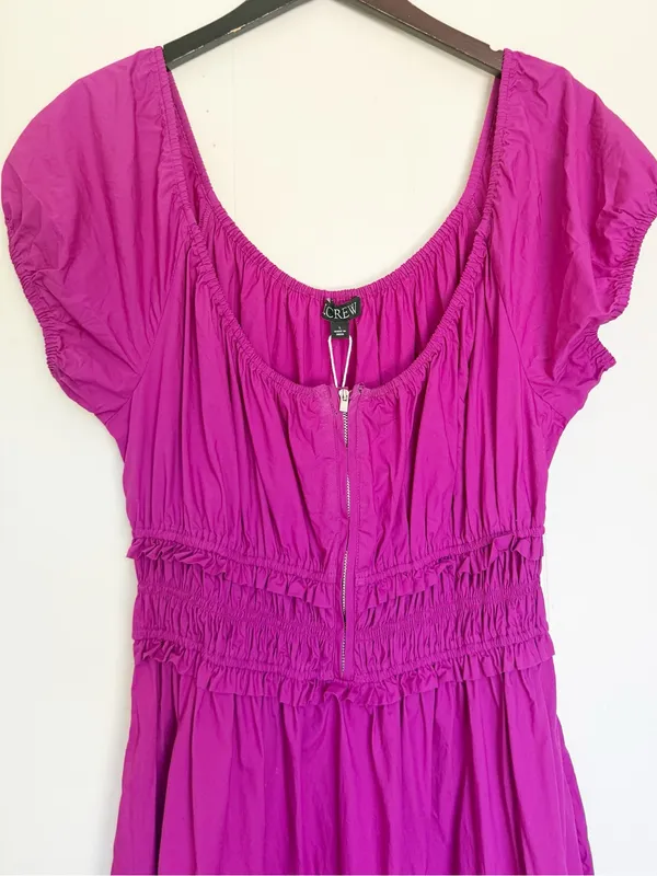 J. CREW Tiered Midi Cotton Poplin Fuchsia Dress Large - Image 6