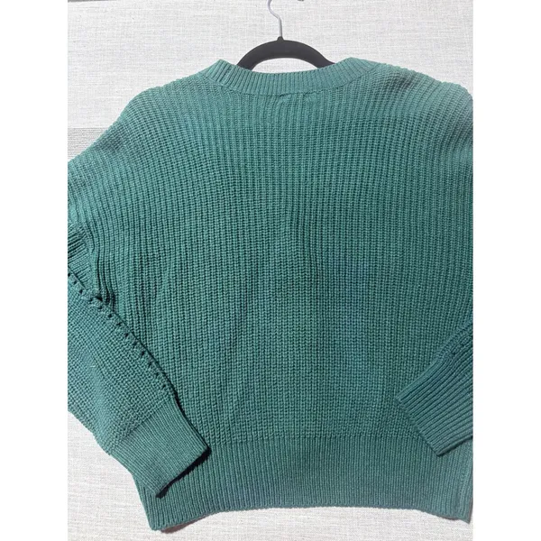Garage Teal Green Shaker Knit Pointelle Button Front Cardigan Sweater Womens S - Image 5
