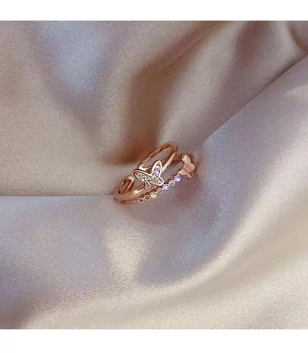14K Rose Gold Plated Adjustable Butterfly Ring for Women - Image 2