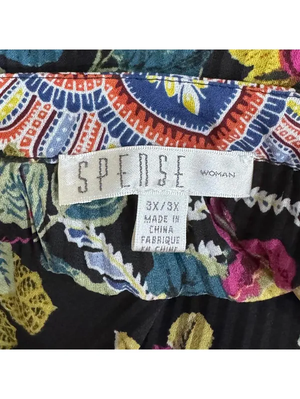 Spense Black Floral Accordion Bell Sleeve Blouse Plus Size 3X - Image 5
