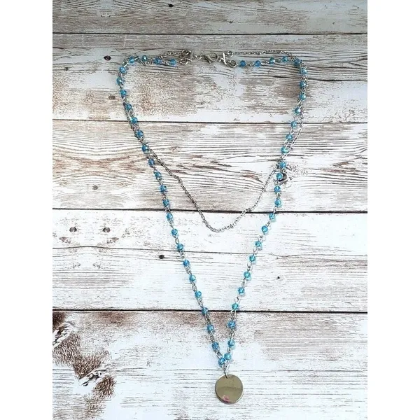 Silver Tone & Blue Two Strand Necklace - Image 2