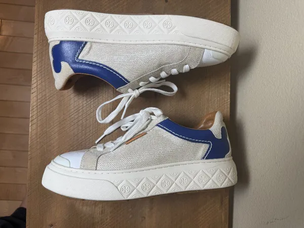 Tory Burch Ladybug Low Top Sneaker Cream & Blue Size 8 - Image 2