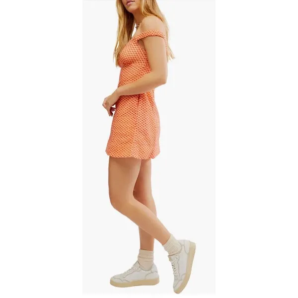 Free People Berry Kiss Mini Dress NWT Small Orange Floral Off Shoulder Boho - Image 3