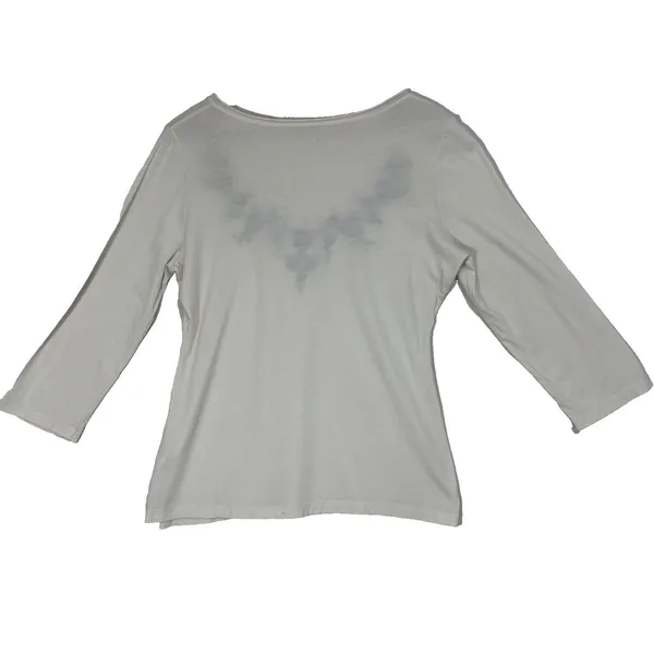 Garnet Hill Ivory Floral Embroidered 3/4‎ Sleeve Top Sz L Boho Feminine Casual - Image 3