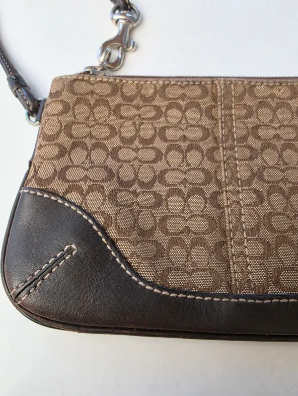 Coach Brown Signature Wristlet Fabric and Leather - Image 3