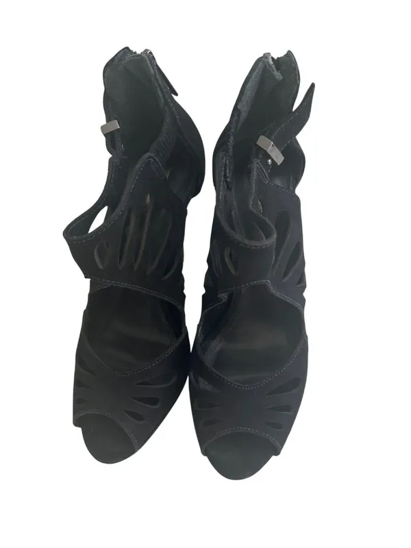 SCHUTZ Black Suede Zip Sandals Heels Size 6.5 - Image 4