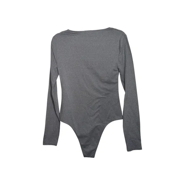 Steve Madden Womens Grey Metallic V-Neck Long Sleeve Bodysuit Size M NWT - Image 2