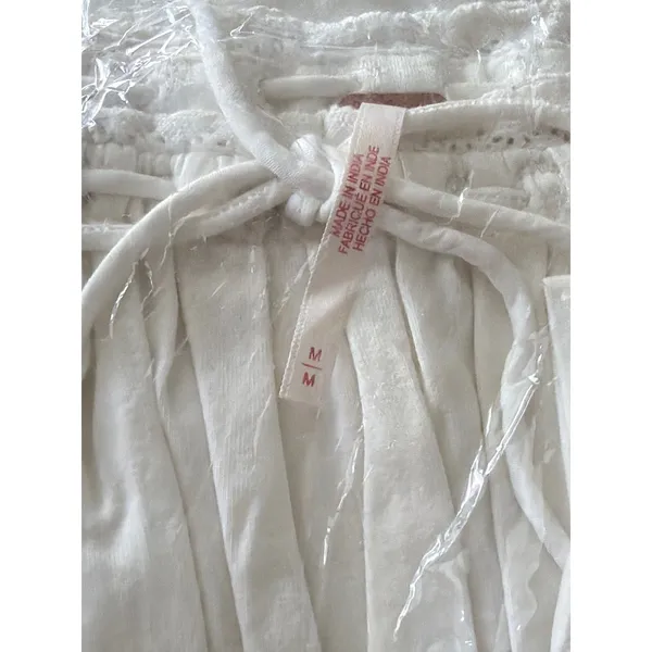 Free People Ivory Lace Trim Ruched Long‎ Sleeve Crop Top Tie Front Size Medium - Image 7