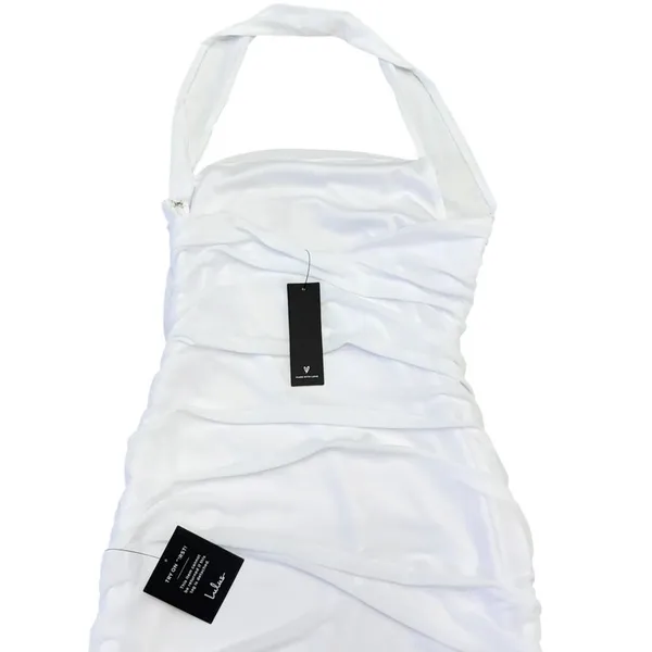 Lulus Attractive Radiance White Mesh Ruched Halter Mini Dress size L - Image 6