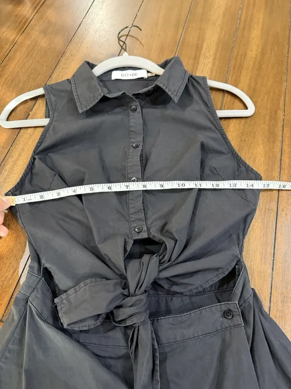 DO+BE Black Tie Front Cutout Shirt Dress Size S 100% Cotton Sleeveless - Image 6