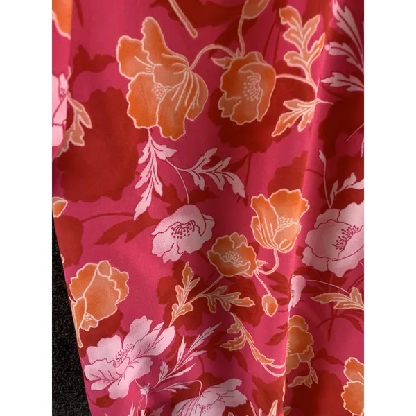 Pleione Pink & Orange Floral V- Neck Blouse Puff Sleeves Size M Coquette - Image 9