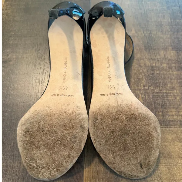 Manolo Blahnik Patent Leather Ankle Strap Heels Size 39.5 Black - Image 9
