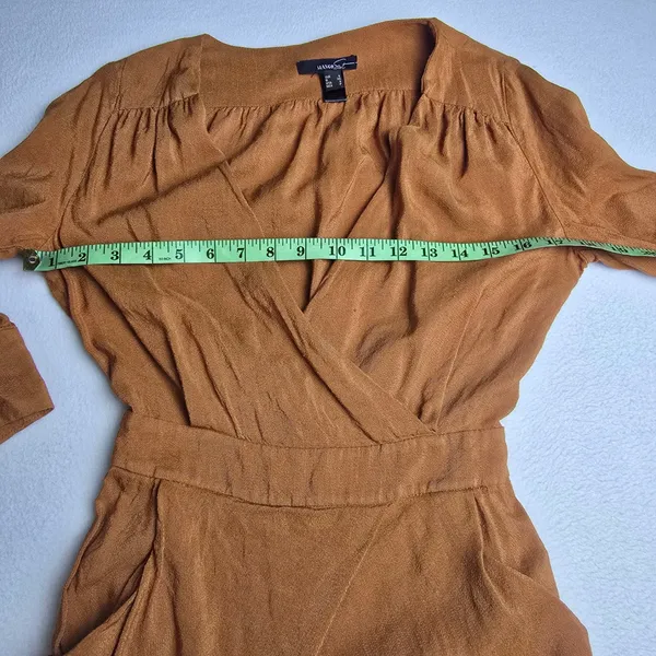 Mango Suit 34Y Burnt Orange Linen Blend V-Neck Mini Dress 3/4 Sleeve‎ Size 4 - Image 8