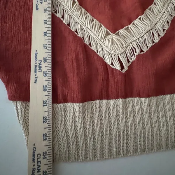 Umgee Rust Crochet‎ Fringe Batwing Top Boho V-Neck Lightweight Blouse Small - Image 8