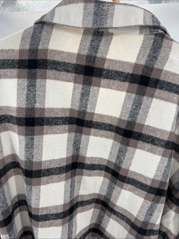 Arizona Jeans Cream black plaid button front shacket shirt jacket XXL - Image 4