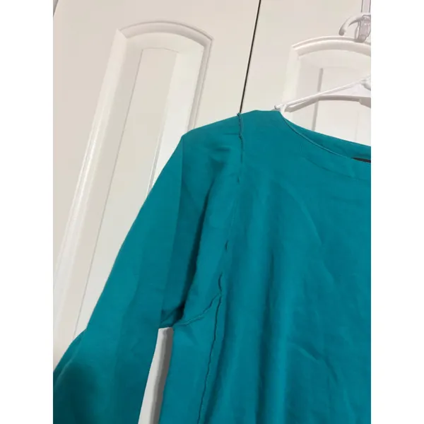 Lizsport Sweatshirt Vintage 90s Teal Exposed Seam Boat Neck‎ Small - Image 3