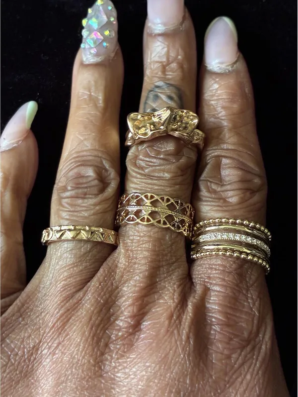 Gold tone Ring Set 4 Piece Bundle Textured Stackable Cutout Adjustable Statement - Image 3