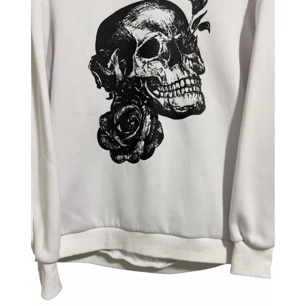 Buff Bunny Collection Sweatshirt Floral Skull Graphic White Size Medium - Image 5