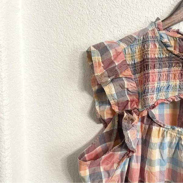 Old Navy Womens Shirt Blouse Multicolor Plaid Smocked cotton Blend Size XL - Image 5