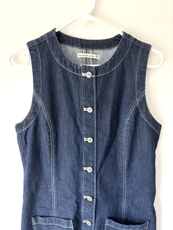 Abercrombie & Fitch Dark Denim Mini Dress Button Front Adjustable Back - Image 2