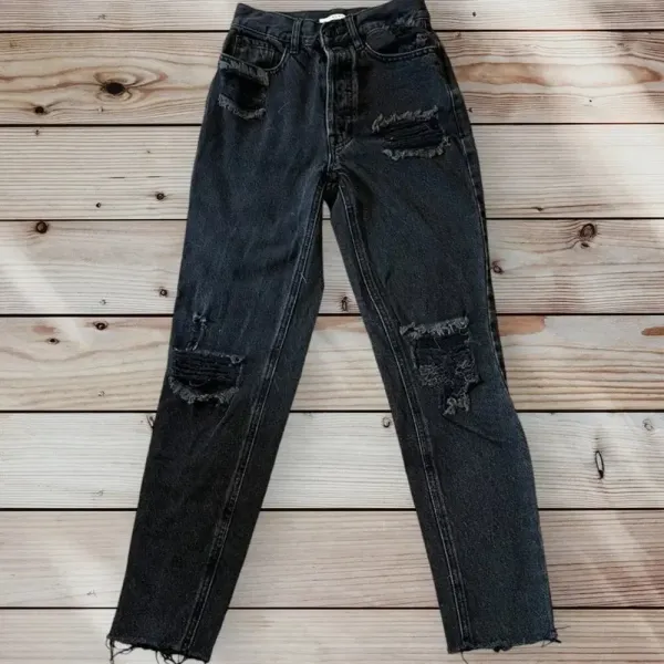 PacSun Women's Size‎ 23 Black Distressed Ultra High Waisted Slim Jeans - Image 5