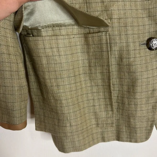 Vtg‎ Lauren Ralph Lauren linen houndstooth Glen Plaid Blazer size 10 equestrian - Image 10