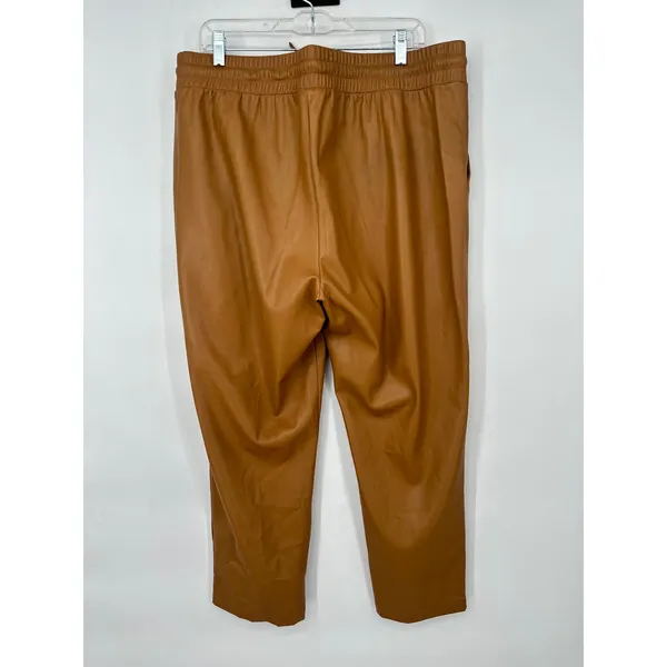 LOFT Faux Leather Joggers Women XL Brown Elastic‎ Waist Drawstring Pockets - Image 4