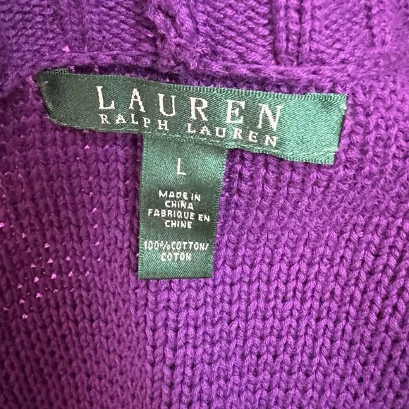 Lauren Ralph Lauren Sweater L Purple Toggle‎ Button Shawl V-Neck Knit Womens New - Image 10