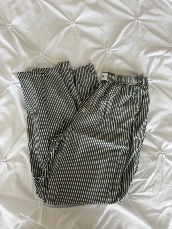 Anthropologie Green and White Vertical-Stripe Jogger Pants - Image 2