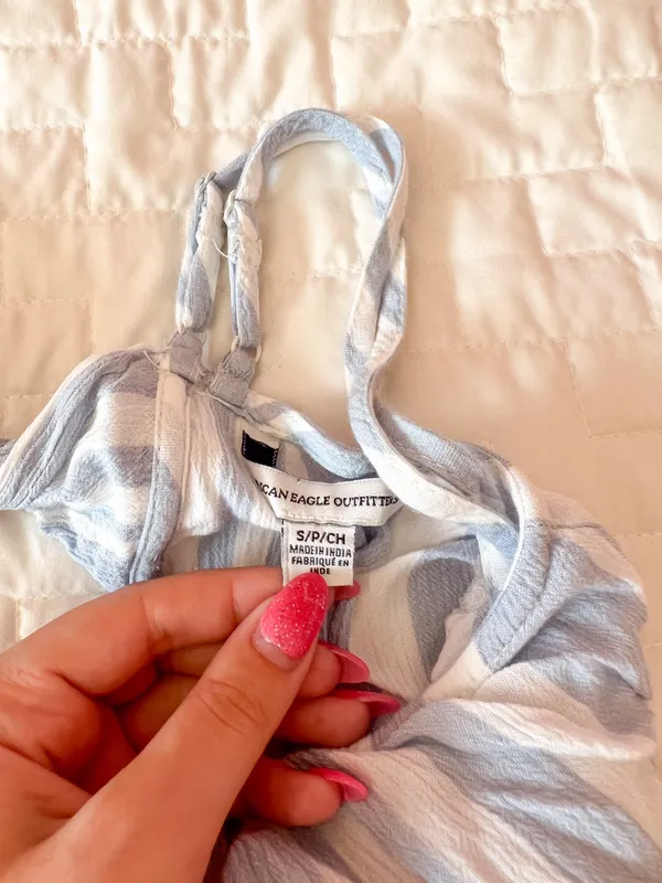 American Eagle Blue Striped Tie Back Romper Size Small - Image 3