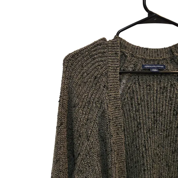 American Eagle Outfitters Dark Green Gray Knit Open Front Cardigan Sweater Small - Image 3