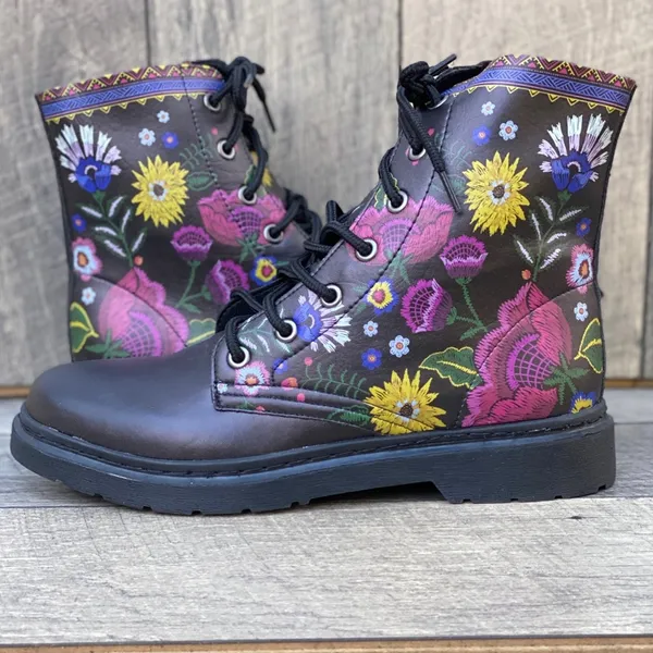 Yes We Vibe Flower Unisex Chelsea Combat Boots Sz 11.5 - Image 5