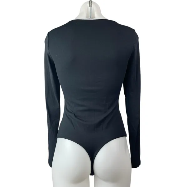 Abercrombie & Fitch Black Long Sleeve Corset Bustier Thong Bodysuit Top Size S - Image 2