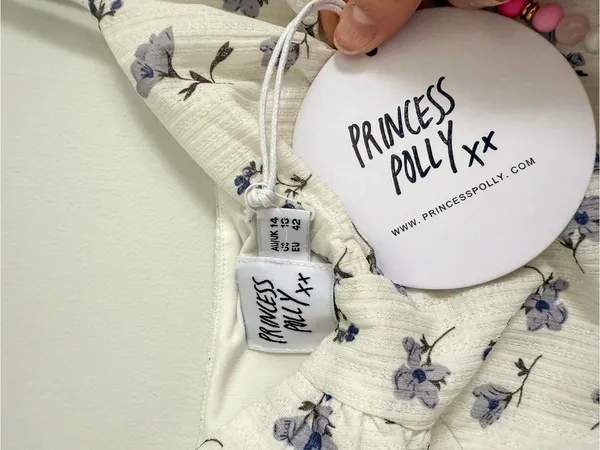 Princess Polly White Mini Slip Dress with Purple Floral Print Size 10 - Image 3