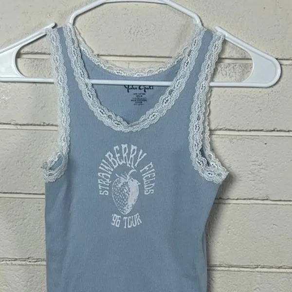 Brandy Melville Galt lace-trim "Strawberry Fields '96” blue tank one size - Image 8