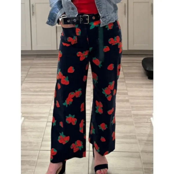 Maeve The Colette Cropped Wide-Leg Pants in Strawberry Linen Edition Size 26 - Image 3