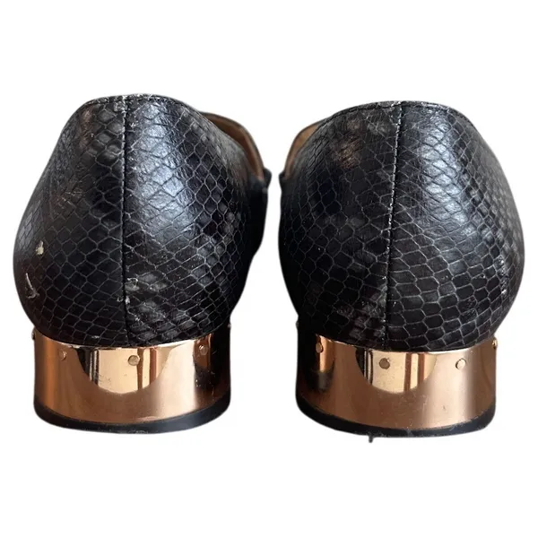 Tory Burch Jessa Horsehead Loafers Snake Patent Leather Black Gold 8.5 - Image 4