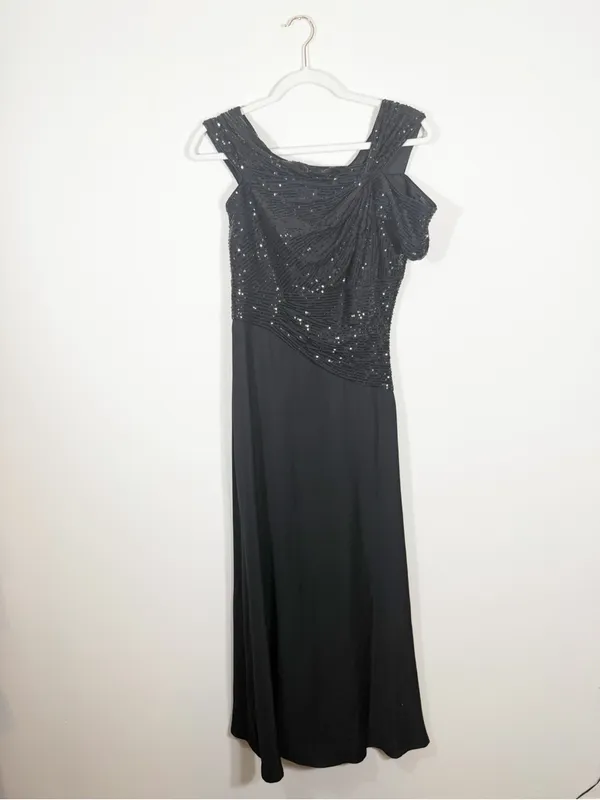Tadashi Shoji Vesta Black Sequin Bodice Maxi Dress Size 6 - Image 3