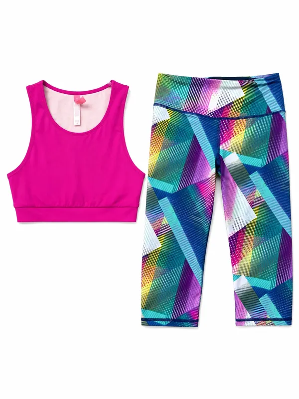 Victoria's Secret Set | NWOT Hot Pink Sports Bra & Geometric Crop Leggings (S) - Image 3