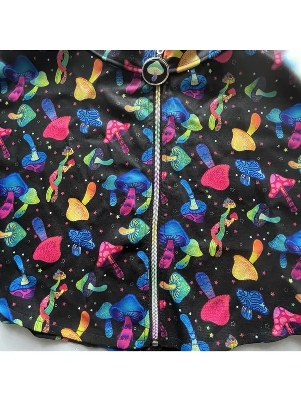Body Rage Mini Skirt Spencer’s Mushroom Pattern Size Small Neon Colors Black - Image 6
