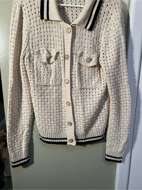 Heartloom Womens Sz Large Posey Cardi Cardigan Sweater Beige Black Marble Button - Image 7