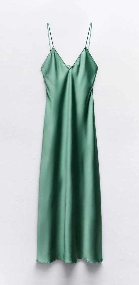 Zara Dress wedding emerald green Slip Midi Satin Effect Maxi Coctail Party - Image 10
