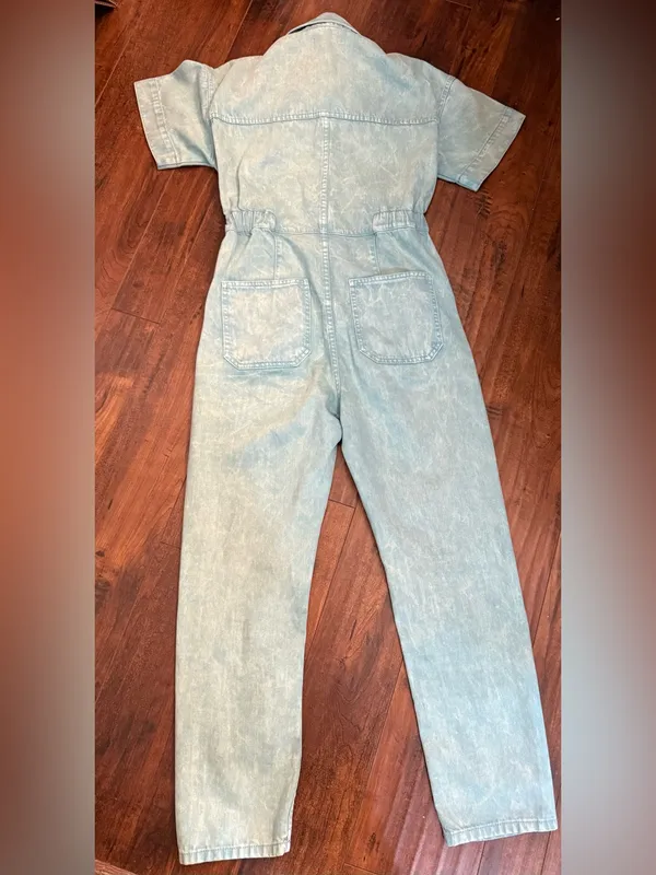 We The Free Marci Mint/Aqua Denim Overalls Jumpsuit Size Small - Image 5