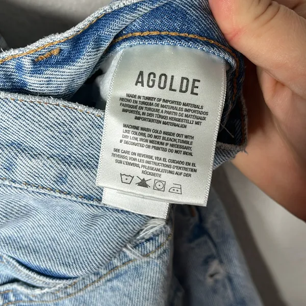 Agolde Light Wash Riley High Waist Cut Off Denim Short in Groove Size 24 - Image 10