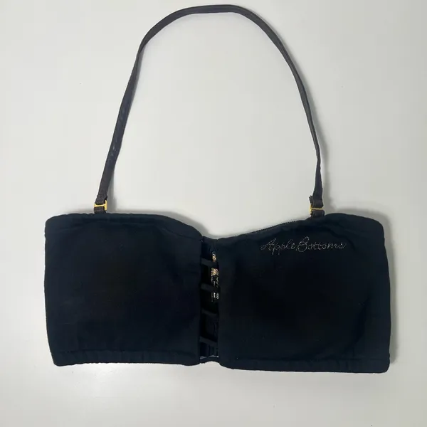 Apple Bottoms Y2K Black Ribbed Knit Bandeau Cutout Halter Crop Top Tube Top - Image 2