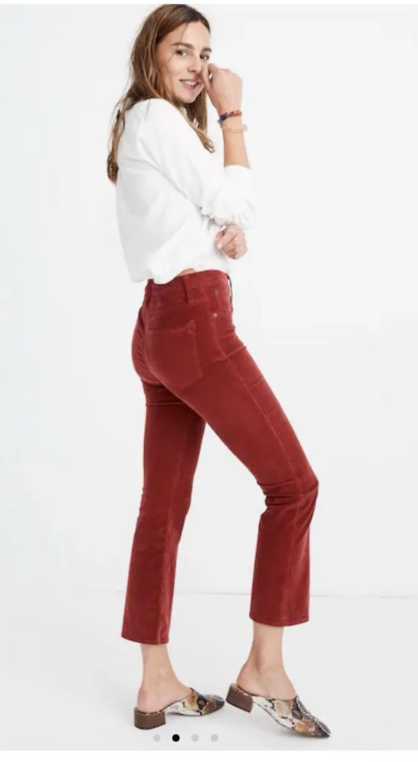 NWOT Madewell Cali Demi Boot Cut Corduroy Pants Size 24 Cropped High Rise Rust Red - Image 2