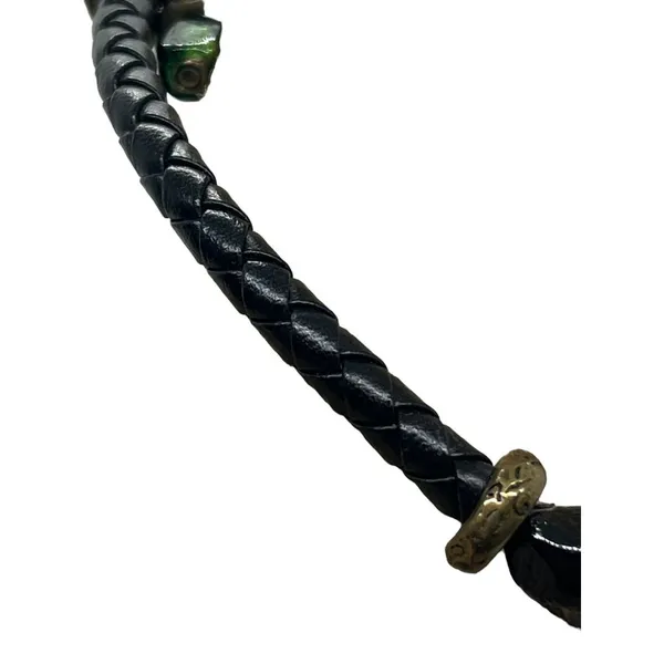 Chico's Chicos Collar Choker Necklace Black Leather Braid Green Black Glass Bead - Image 4
