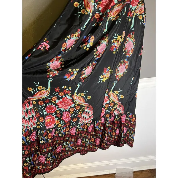 Be Passion Dress Womens Small Black Multicolor Floral Peacock Maxi Boho Sundress - Image 7